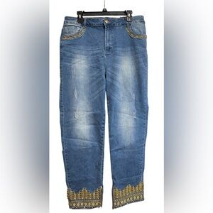 Like new! TESORO MODA BLING BLING RHINESTONES PEARLS SILVER SEQUINS DENIM JEANS